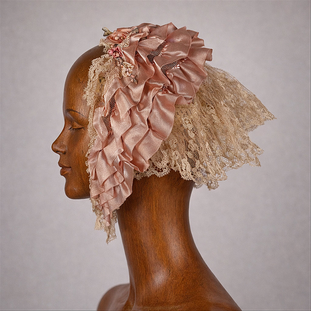 Antique Lace and Satin Flapper Hat