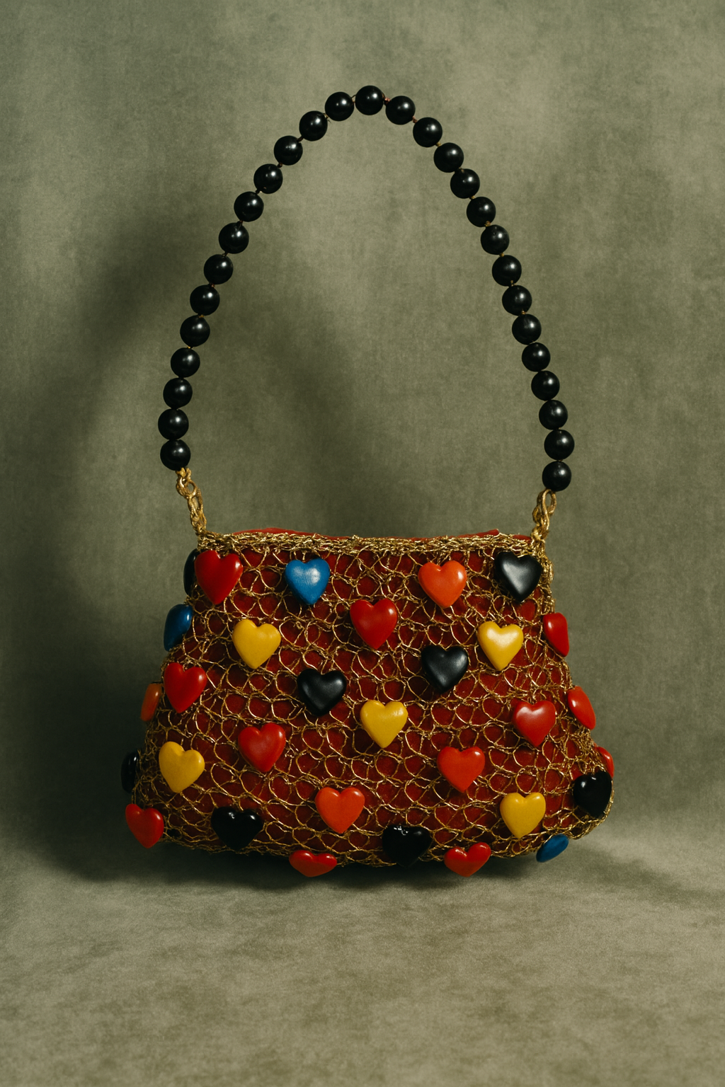 Vintage Gold Net Heart Bead Bag