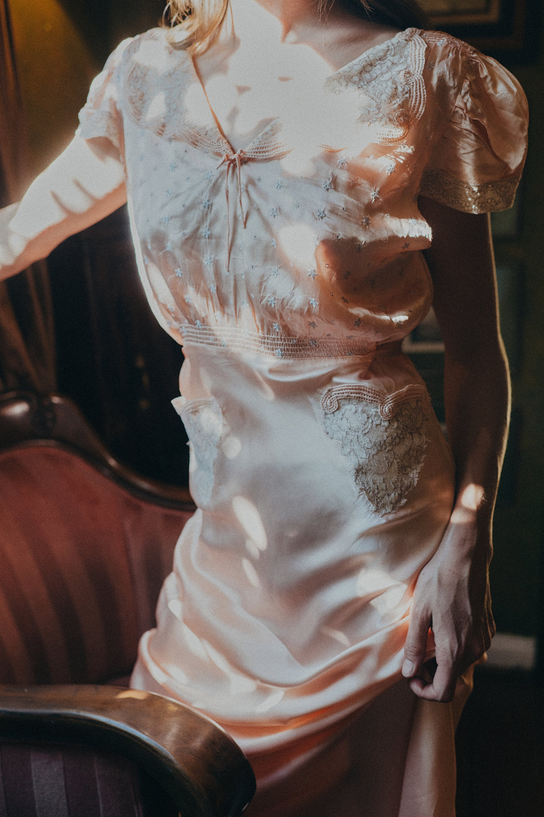 1930s Pink Blush Silk Satin Dress