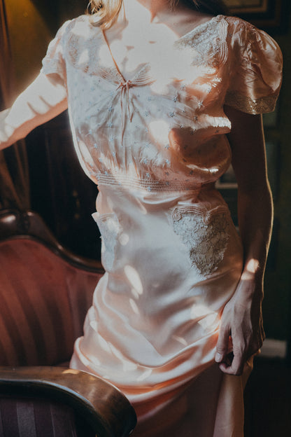 1930s Pink Blush Silk Satin Dress