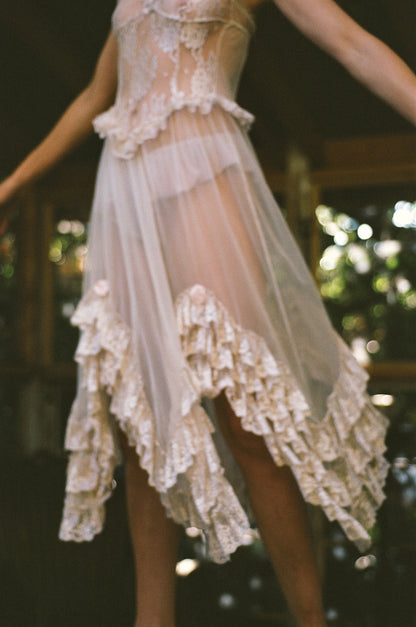 Vintage Beige Sheer Lace House Dress