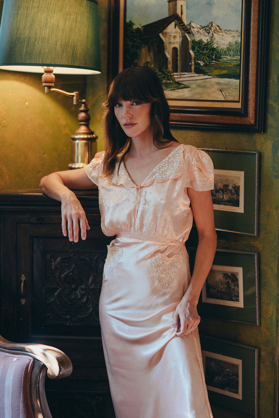 1930s Pink Blush Silk Satin Dress
