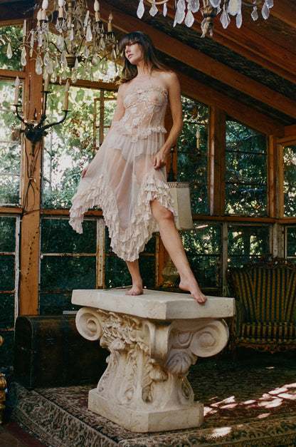 Vintage Beige Sheer Lace House Dress