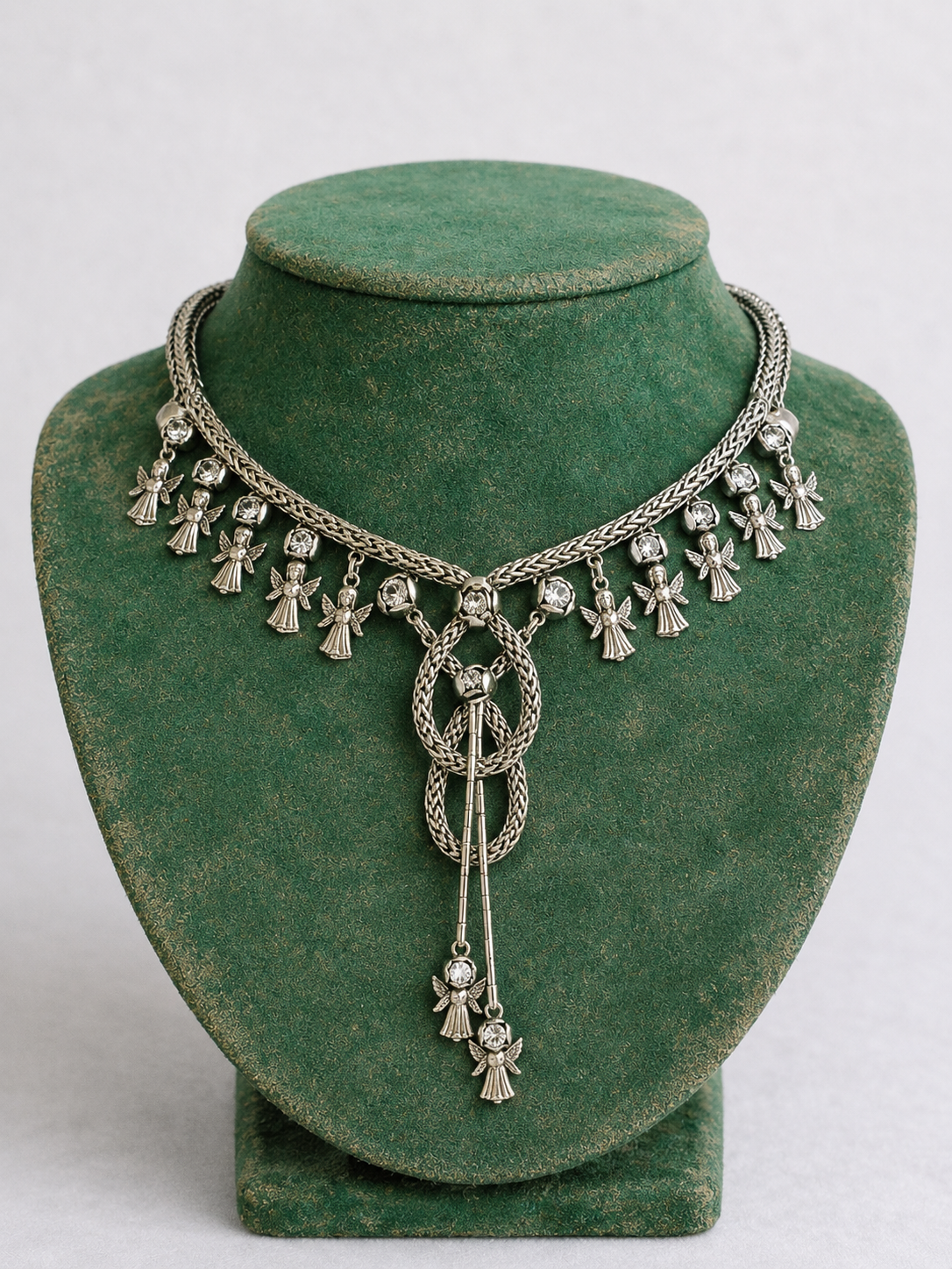 Vintage Silver Angel Charm Choker Necklace