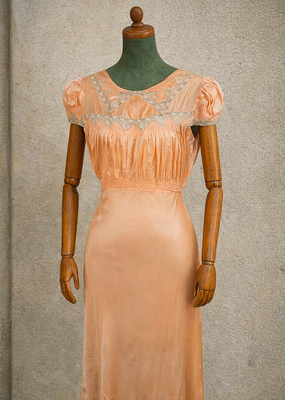 1930s Satin Lace Bias-Cut Gown