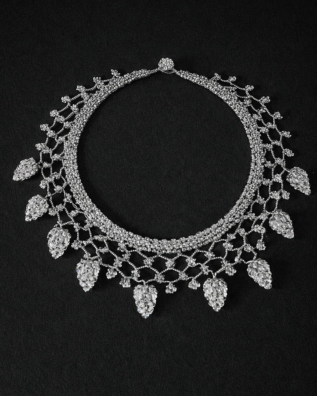 Vintage Silver-Tone Rhinestone Grape Bib Necklace