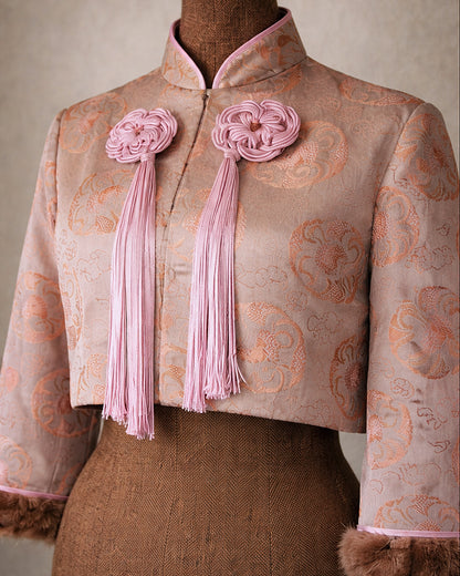 Vintage Silk Brocade Cropped Mandarin Jacket