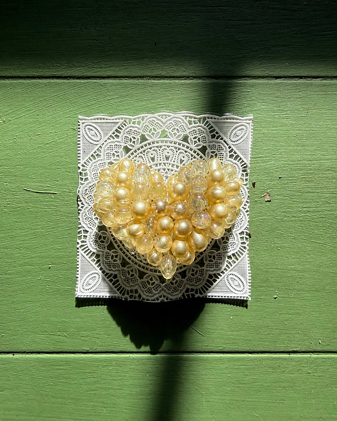 Vintage Champagne Beaded Heart Barrette