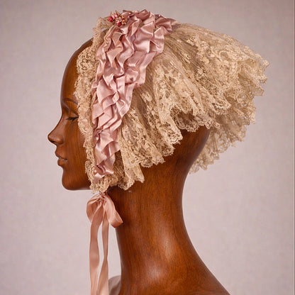 Antique Lace and Satin Flapper Hat