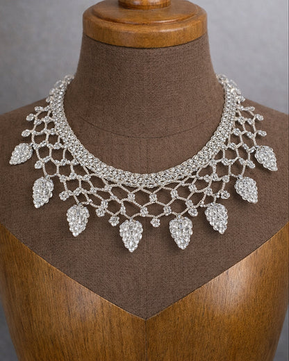 Vintage Silver-Tone Rhinestone Grape Bib Necklace