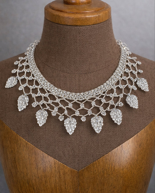 Vintage Silver-Tone Rhinestone Grape Bib Necklace