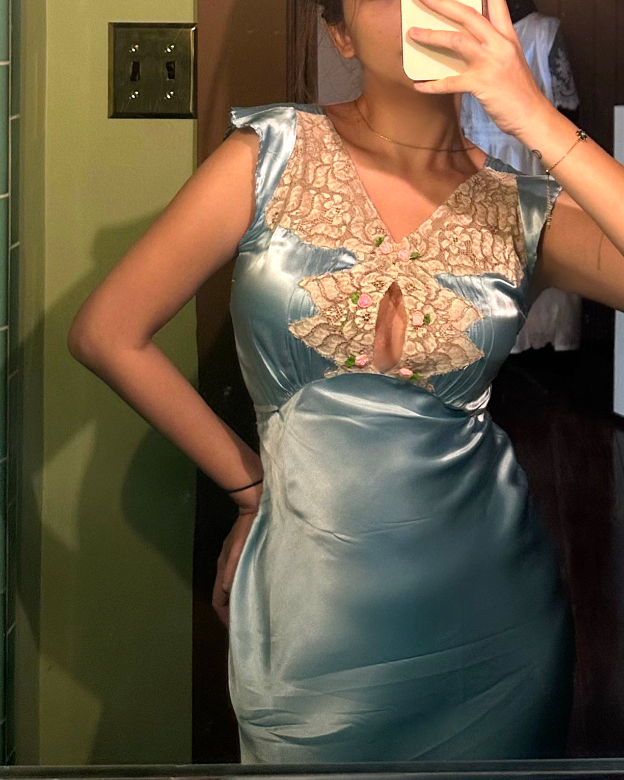 1930s Blue Silk Lace Dress