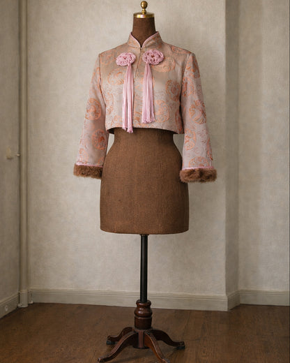 Vintage Silk Brocade Cropped Mandarin Jacket