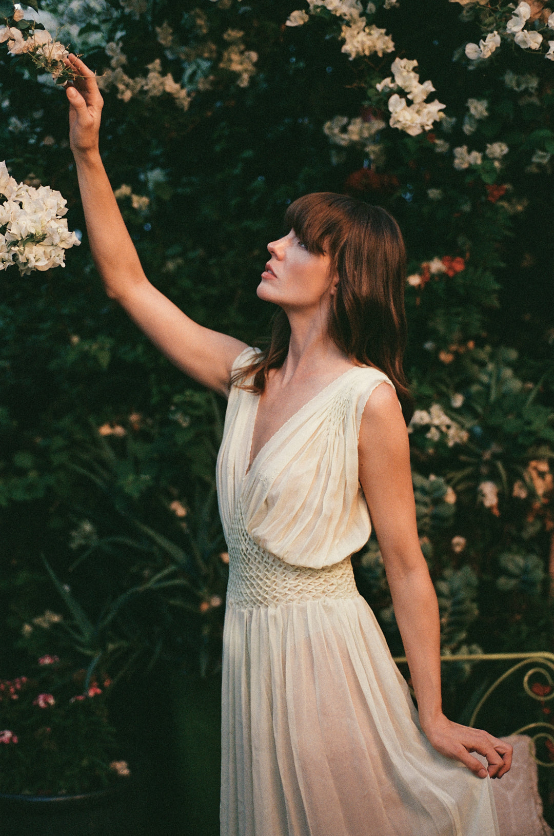 1930s Sage Green Silk Chiffon Smocking Dress