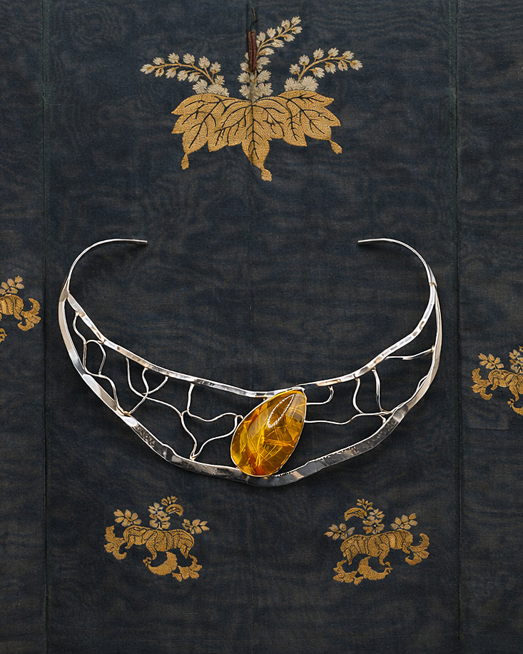 Rare Vintage Sterling Silver Amber Necklace