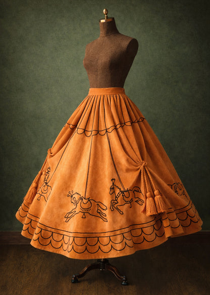 Vintage Equestrian Motif Full Circle Skirt