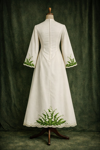 Vintage Lily of the Valley Embroidered Ivory Dress