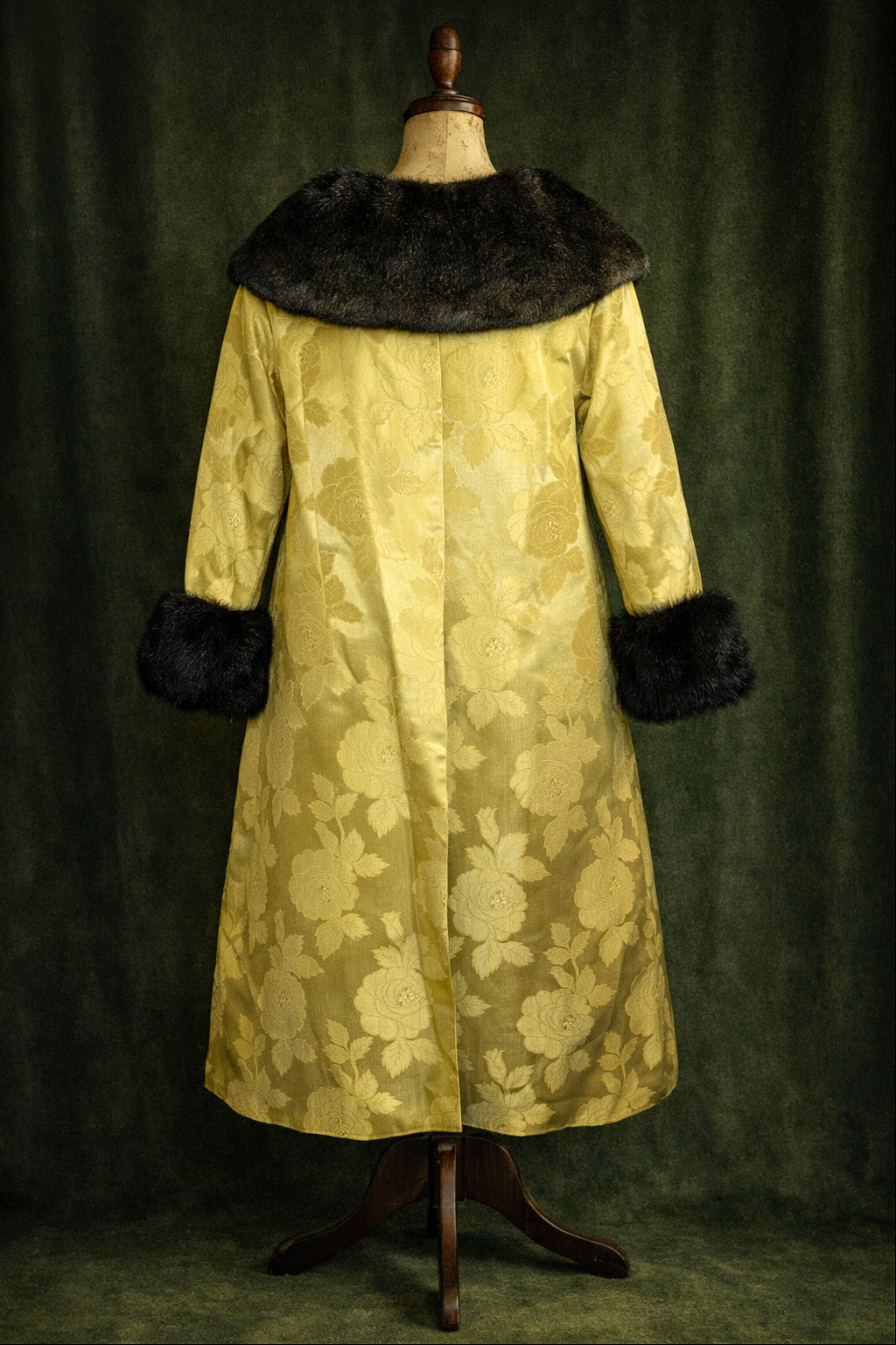 Vintage Silk Brocade Coat with Fur Trim