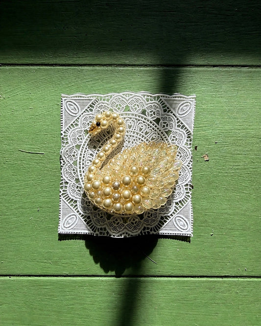 Vintage Champagne Beaded Swan Barrette